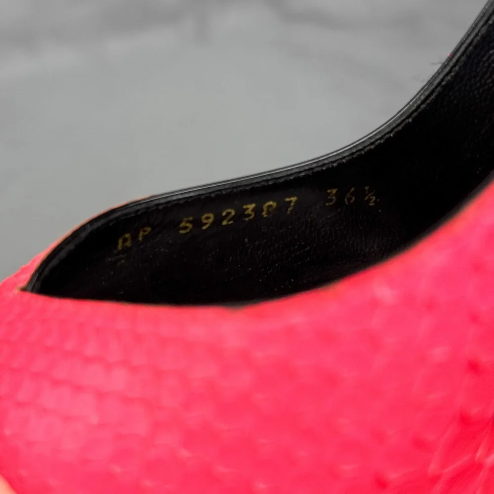 Saint Laurent Zoe 105 Ankle Strap Leather Snakeskin Pointed Toe Pump Heels Neon - Picture 12 of 16